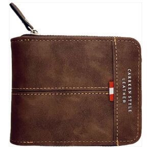 NWT Gorgeous Carrken Style Men’s Brown Pu Suede Leather all around Zip Wallet